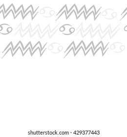 Horizontal seamless  pattern of zodiac signs, doodles,  object,cancer, aquarius, copy space. Hand drawn.