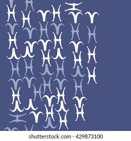 Horizontal seamless  pattern of zodiac signs, doodles,  object,aries, pisces,  copy space. Hand drawn.