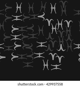 Horizontal seamless  pattern of zodiac signs, doodles,  object,aries, pisces,  copy space. Hand drawn.
