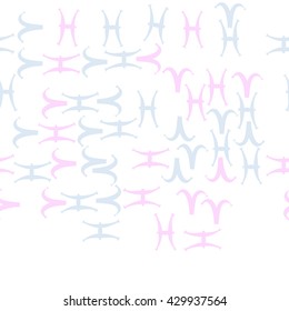 Horizontal seamless  pattern of zodiac signs, doodles,  object,aries, pisces,  copy space. Hand drawn.