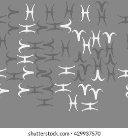 Horizontal seamless  pattern of zodiac signs, doodles,  object,aries, pisces,  copy space. Hand drawn.