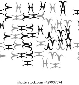 Horizontal seamless  pattern of zodiac signs, doodles,  object,aries, pisces,  copy space. Hand drawn.