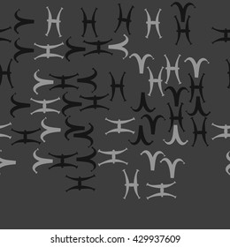 Horizontal seamless  pattern of zodiac signs, doodles,  object,aries, pisces,  copy space. Hand drawn.
