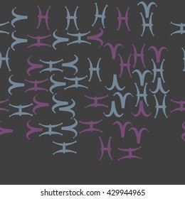 Horizontal seamless  pattern of zodiac signs, doodles,  object,aries, pisces,  copy space. Hand drawn.