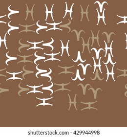 Horizontal seamless  pattern of zodiac signs, doodles,  object,aries, pisces,  copy space. Hand drawn.