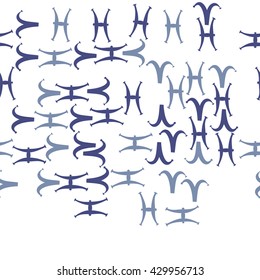 Horizontal seamless  pattern of zodiac signs, doodles,  object,aries, pisces,  copy space. Hand drawn.