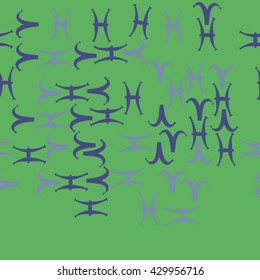 Horizontal seamless  pattern of zodiac signs, doodles,  object,aries, pisces,  copy space. Hand drawn.