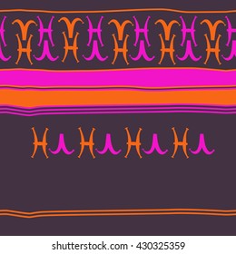 Horizontal seamless  pattern of zodiac signs, doodles,  object,aries, pisces, stripes, spots, copy space. Hand drawn.