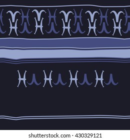 Horizontal seamless  pattern of zodiac signs, doodles,  object,aries, pisces, stripes, spots, copy space. Hand drawn.
