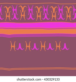 Horizontal seamless  pattern of zodiac signs, doodles,  object,aries, pisces, stripes, spots, copy space. Hand drawn.