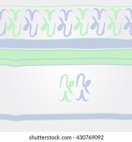 Horizontal seamless  pattern of zodiac signs, doodles,  object,aries,capricorn, stripes, spots, copy space. Hand drawn.