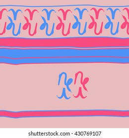 Horizontal seamless  pattern of zodiac signs, doodles,  object,aries,capricorn, stripes, spots, copy space. Hand drawn.