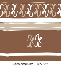 Horizontal seamless  pattern of zodiac signs, doodles,  object,aries,capricorn, stripes, spots, copy space. Hand drawn.