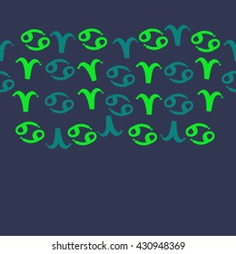 Horizontal seamless  pattern of zodiac signs, doodles,  object,aries,cancer,  copy space. Hand drawn.