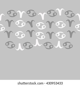 Horizontal seamless  pattern of zodiac signs, doodles,  object,aries,cancer,  copy space. Hand drawn.