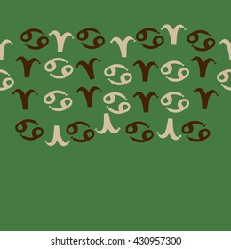Horizontal seamless  pattern of zodiac signs, doodles,  object,aries,cancer,  copy space. Hand drawn.