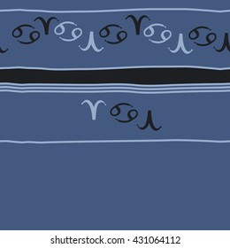 Horizontal seamless  pattern of zodiac signs, doodles,  object,aries,cancer,stripes, spot,  copy space. Hand drawn.