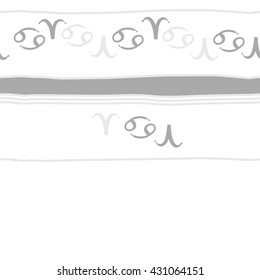 Horizontal seamless  pattern of zodiac signs, doodles,  object,aries,cancer,stripes, spot,  copy space. Hand drawn.