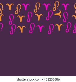 Horizontal seamless  pattern of zodiac signs, doodles,  object,aries,lion,  copy space. Hand drawn.