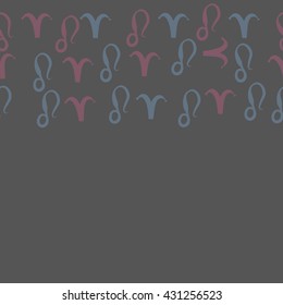 Horizontal seamless  pattern of zodiac signs, doodles,  object,aries,lion,  copy space. Hand drawn.