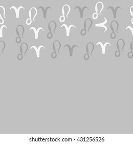 Horizontal seamless  pattern of zodiac signs, doodles,  object,aries,lion,  copy space. Hand drawn.