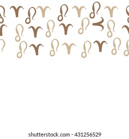 Horizontal seamless  pattern of zodiac signs, doodles,  object,aries,lion,  copy space. Hand drawn.
