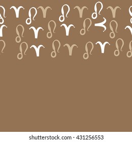Horizontal seamless  pattern of zodiac signs, doodles,  object,aries,lion,  copy space. Hand drawn.