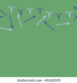 Horizontal seamless  pattern of zodiac signs, doodles,  object,aries,sagittarius,  copy space. Hand drawn.