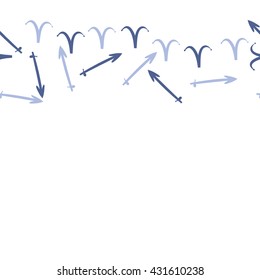 Horizontal seamless  pattern of zodiac signs, doodles,  object,aries,sagittarius,  copy space. Hand drawn.