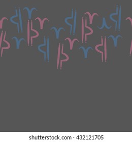 Horizontal seamless  pattern of zodiac signs, doodles,  object,aries,libra,  copy space. Hand drawn.