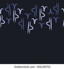 Horizontal seamless  pattern of zodiac signs, doodles,  object,aries,libra,  copy space. Hand drawn.