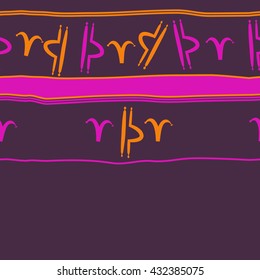 Horizontal seamless  pattern of zodiac signs, doodles,  object,aries,libra, stripes, spot, copy space. Hand drawn.