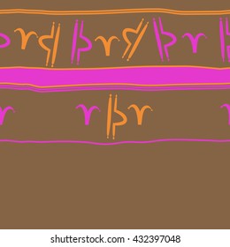 Horizontal seamless  pattern of zodiac signs, doodles,  object,aries,libra, stripes, spot, copy space. Hand drawn.