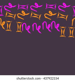 Horizontal seamless pattern of zodiac signs, doodles,  object,gemini,capricorn,copy space. Hand drawn.