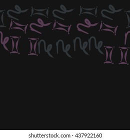 Horizontal seamless pattern of zodiac signs, doodles,  object,gemini,capricorn,copy space. Hand drawn.