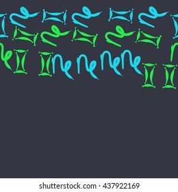 Horizontal seamless pattern of zodiac signs, doodles,  object,gemini,capricorn,copy space. Hand drawn.