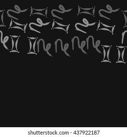 Horizontal seamless pattern of zodiac signs, doodles,  object,gemini,capricorn,copy space. Hand drawn.