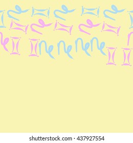 Horizontal seamless pattern of zodiac signs, doodles,  object,gemini,capricorn,copy space. Hand drawn.