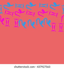 Horizontal seamless pattern of zodiac signs, doodles,  object,gemini,capricorn,copy space. Hand drawn.