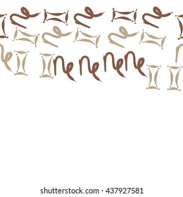 Horizontal seamless pattern of zodiac signs, doodles,  object,gemini,capricorn,copy space. Hand drawn.