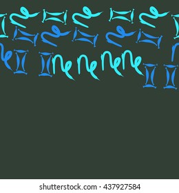 Horizontal seamless pattern of zodiac signs, doodles,  object,gemini,capricorn,copy space. Hand drawn.