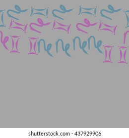Horizontal seamless pattern of zodiac signs, doodles,  object,gemini,capricorn,copy space. Hand drawn.