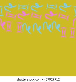 Horizontal seamless pattern of zodiac signs, doodles,  object,gemini,capricorn,copy space. Hand drawn.