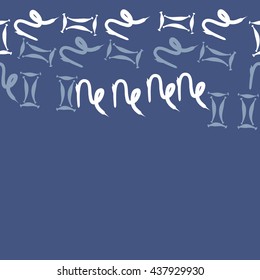 Horizontal seamless pattern of zodiac signs, doodles,  object,gemini,capricorn,copy space. Hand drawn.