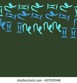 Horizontal seamless pattern of zodiac signs, doodles,  object,gemini,capricorn,copy space. Hand drawn.