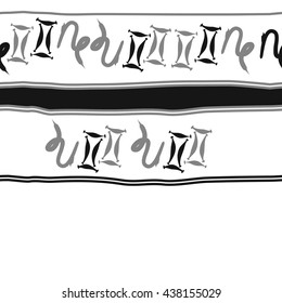 Horizontal seamless pattern of zodiac signs, doodles,  object,gemini,capricorn, stripes, spot, copy space. Hand drawn.
