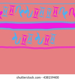 Horizontal seamless pattern of zodiac signs, doodles,  object,gemini,capricorn, stripes, spot, copy space. Hand drawn.