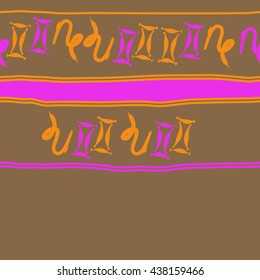 Horizontal seamless pattern of zodiac signs, doodles,  object,gemini,capricorn, stripes, spot, copy space. Hand drawn.