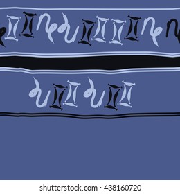 Horizontal seamless pattern of zodiac signs, doodles,  object,gemini,capricorn, stripes, spot, copy space. Hand drawn.
