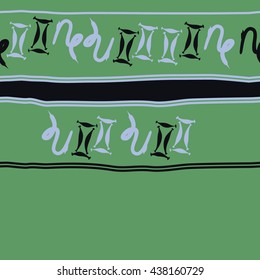 Horizontal seamless pattern of zodiac signs, doodles,  object,gemini,capricorn, stripes, spot, copy space. Hand drawn.